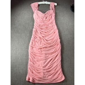Pink Ruched Bodycon Midi Dress Square Neck Sleeveless RP6121 XL